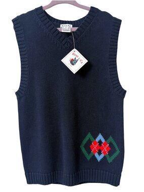 Best & Co by Susie Boys Sweater Vest Size 6Y Navy Blue Argyle Cotton Preppy NWT